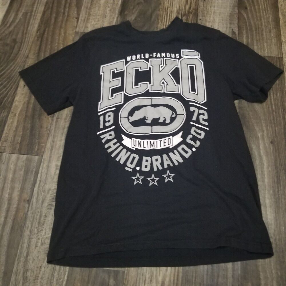 Ecko Unltd Shirt‎ Mens Medium Black Gray Y2K Style Big Logo